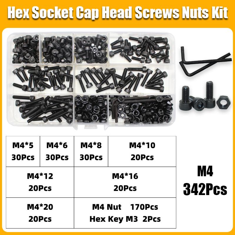 2500 Black Steel Socket Head Hex Round Cap Screws M2 M2.5 M3 M4 M5 M6 Grade 12.9 DIN912 Allen Bolts Nuts Washer Assortment Kit Hex Screws  M4