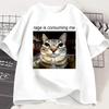 Rage Is Consuming Me Silly Staring Cat Tee Shirt Casual Short Sleeve Tshirts Cat Lover T Shirt Oversized