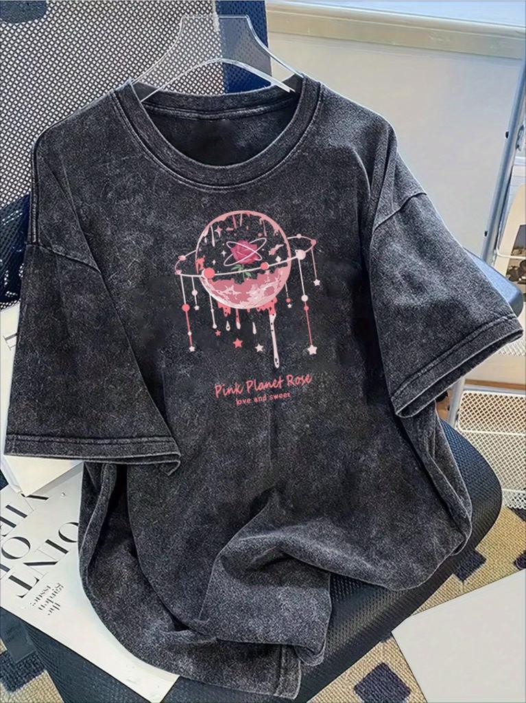 Washed Retro American Trend Hiphop Cotton Trend Men Tshirt Summer Daily Outdoor Sports Casual Loose Street Short Sleeve
