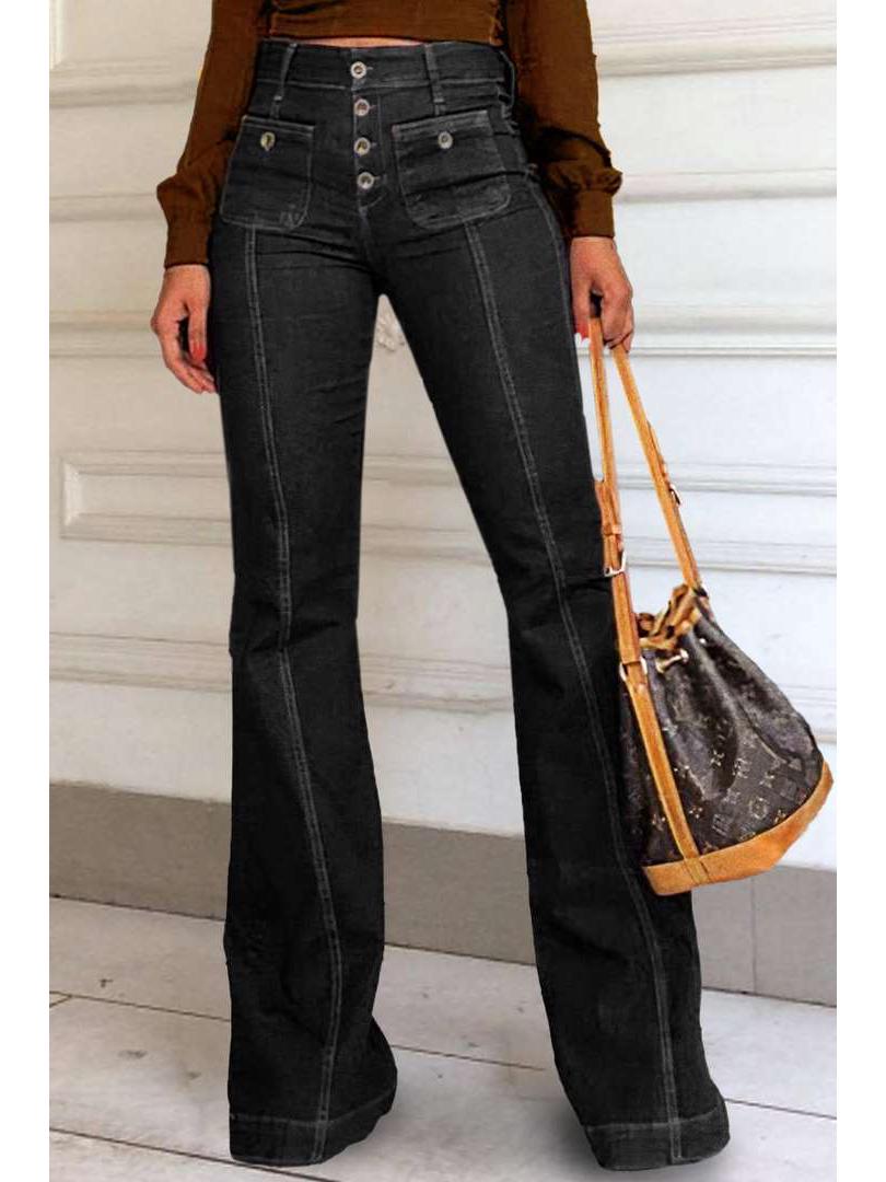 

2025 European & American High-Waist Stretch Patchwork Flared Slimming Jeans Double Extra Large