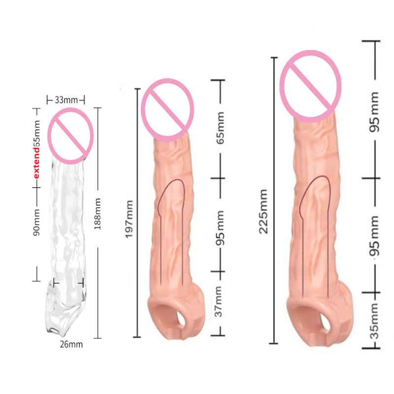 Highly Elastic Silicone Penis Extender Sleeve Reusable Dildos Condom Delay Ejaculation Dick Enlargement Sex Toys for Men