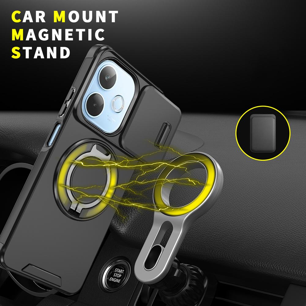 KEYSION 360° Rotating Ring Stand Phone Case for OPPO A5 Pro 5G Slide Camera Protection Magnetic Shockproof Cover for OPPO A5 Pro