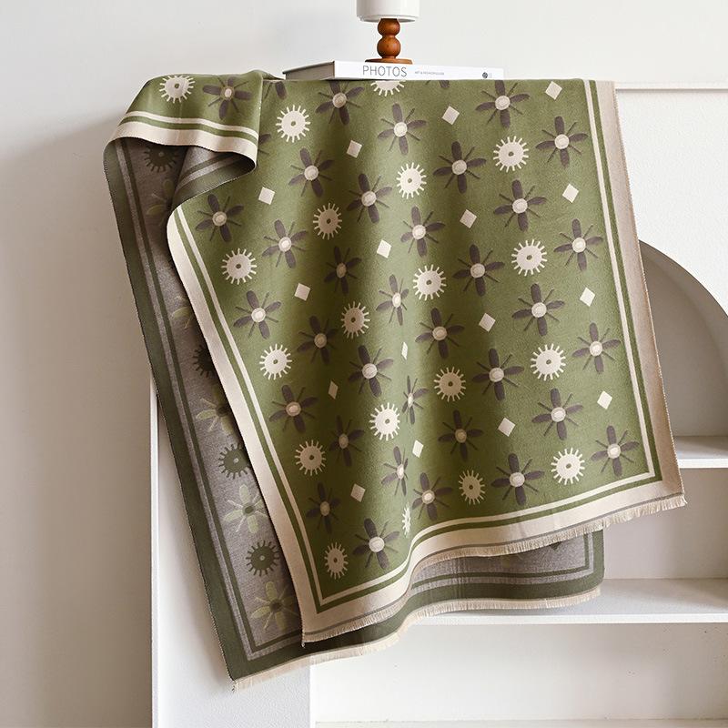 Korean Double-sided Women's Imitation Cashmere Thermal Scarf Fashionable Versatile Pattern Simple Air Conditioner Shawl Scarf