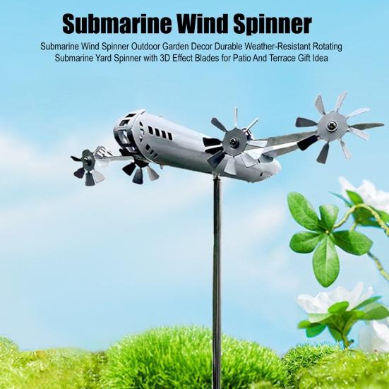 Větrná turbína ponorka Styl ponorky Zahradní spinner s otočnými lopatkami Venkovní kovová kinetická větrná socha pro zahradu Terasu Verandu Domácí zahradní dekorace