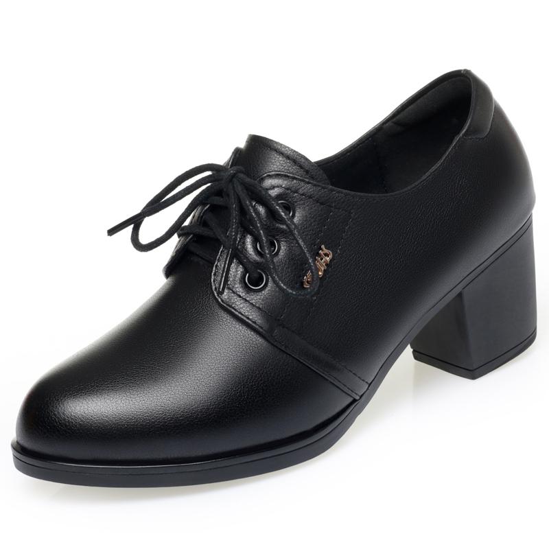 Fashion AIYUQI 2025 new women's shoes Lace-up mid-heel high-heeled shoes female Large-size non-slip women leather shoes