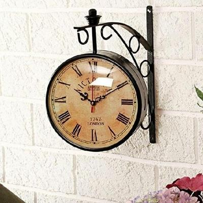 Relógio de estação de 25,4 cm Relógio de estação vitoriano de dois lados decorativo de parede