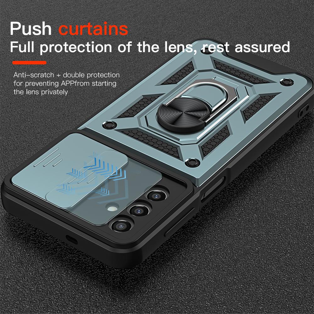 KEYSION Shockproof Case for Samsung A16 5G Silicone+PC Slide Camera Lens Protection Ring Stand Phone Cover for Galaxy A16 4G 5G