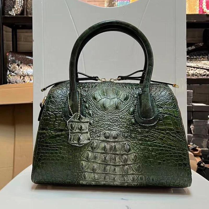 Bag Women'S Retro First Layer Cowhide Bag Crocodile Pattern Embossed Handheld Shoulder Bag Women'S Bag