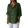 Women's Fashion Casual V-Neck Buttoned 3/4 Sleeve Cotton Linen Top