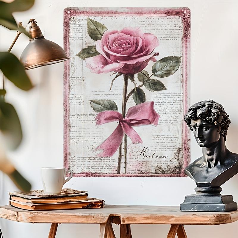 1pc Vintage Rose & Column Decorative Metal Wall Art - Rustic Tin Painting for Home, Garden, Patio, Bar, Cafe, Club, Farmhouse -