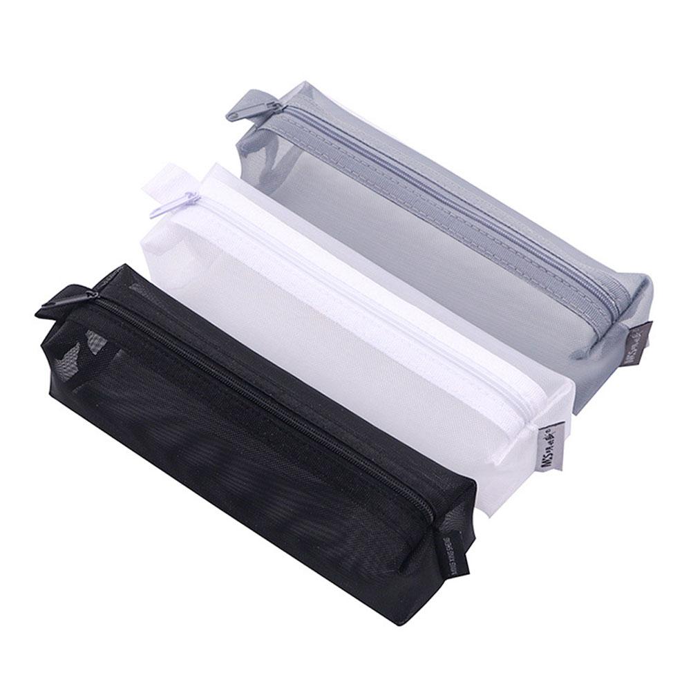 Simple Storage Pencil Bag Large Capacity Three-Dimensional Nylon Transparent Solid Color Mesh Pencil Stationery Bag