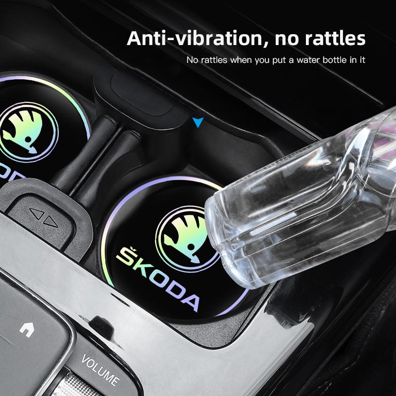 Auto Laser Becheruntersetzer Matte Anti-Rutsch Wasserbecher-Schlitz-Pad Für Skoda Kylaq Elroq Kodiaq Octavia Enyaq Kamiq Scala Rapid Karoq Fabia Yeti