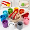 Rainbow Balls In Cups Wooden Matching Games Learning Color Sorting and Counting Wooden Cups and Balls Color Match Toy for Kids
