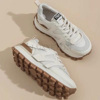 Soft Leather Waffles Forrest Gump Shoes High-end Feel Dad Shoes Women Spring and Autumn New Thick Soles Versatile Sports Shoes