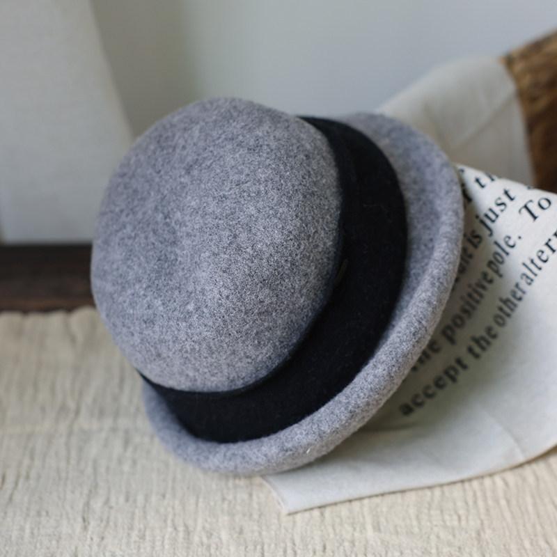 Coffee flavor "% wool top hat high-end fashion versatile sheep felt hat retro thermal basin hat crimped bucket hat women