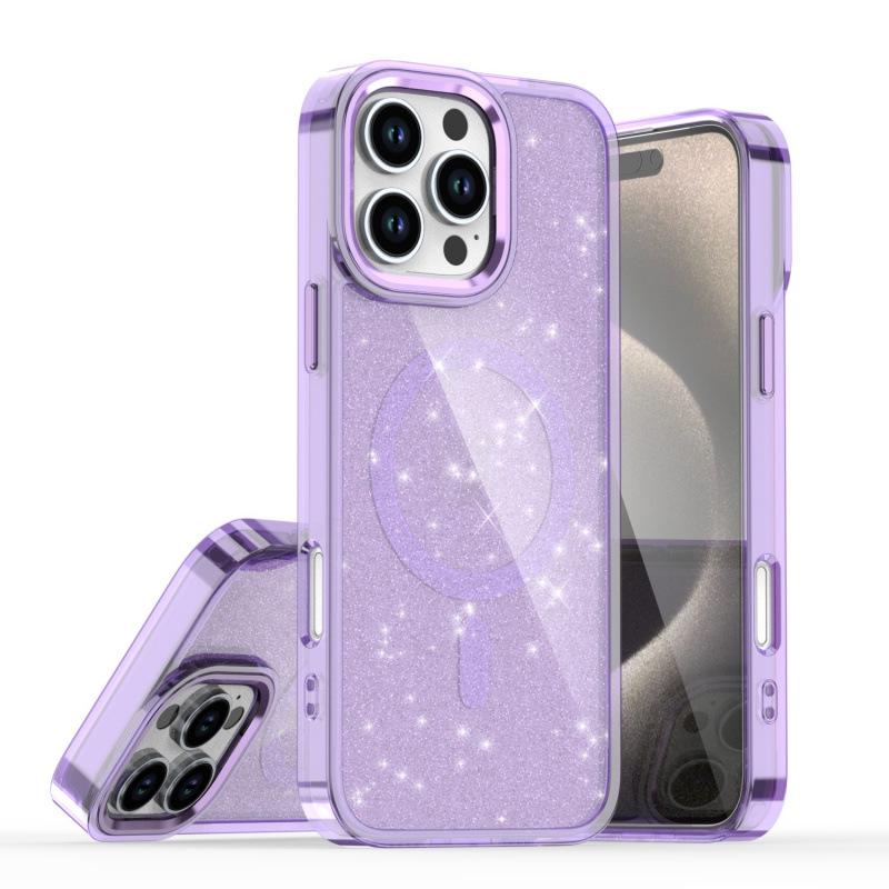 

16-Inch Magnetic Drop-Proof Glitter Phone Case for iPhone 16 Pro Max iPhone 17 Pro Max прозрачный/фиолетовый