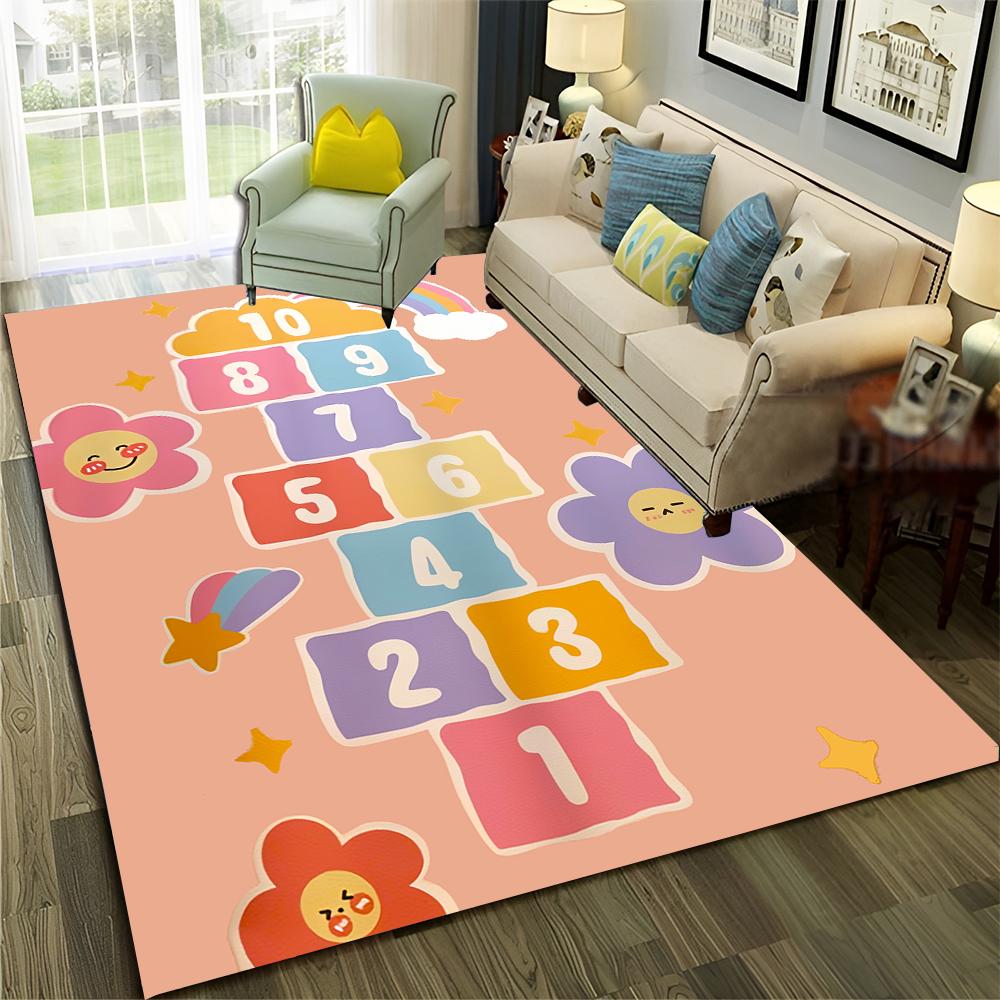 Funny Hopscotch Child Digital Games Boy Girls Carpet Rug for Home Living Room Bedroom Sofa Doormat Decor,Non-slip Floor Mat