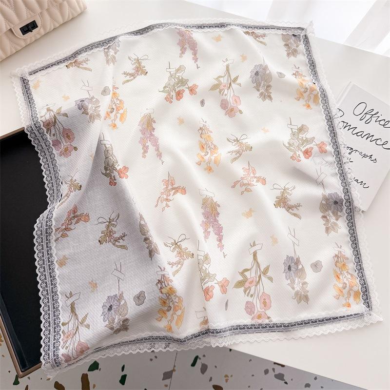 Small Fresh Flower Lace Scarf Square Women's Summer Spring Autumn Neck Protection New Korean Sunshade Headscarf