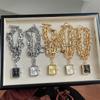 Square Pendant Style Fashion Light Luxury Retro Hollow Chain Watch Women'S Gold Watch