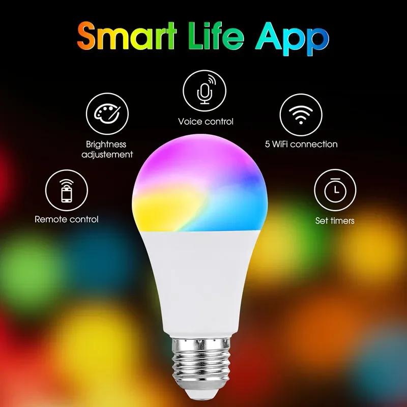 Smart Bulb E27 9W WiFi Bubble Dimmable LED Light Voice Control Bulb RGBCW AC100-240V Smart Life Bulb Support Alexa Google Home