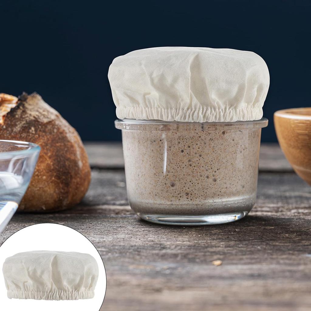 4 Pack Sourdough Starter Jar Cover Cloth, Reble Linen Covers Elastic Sourdough Starter Container Washable Breathable Cotton Cloth Bowl Lid for Mason