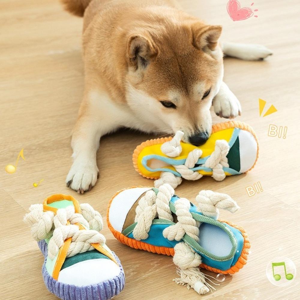 with Cotton Rope Pet Cotton Rope Slippers Bite Resistant Dog Sound Making Toys  Cleaning Teeth