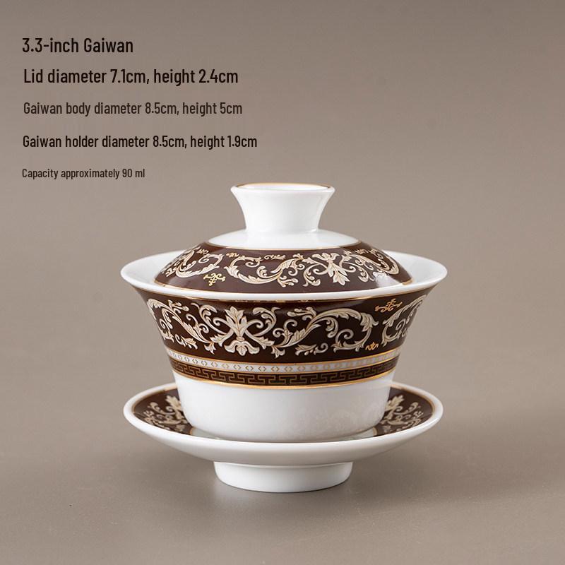 Chinese Style Ceramic Tea Set: White Porcelain Cup with Blue and White Ruyi Covered Bowl for Living Room