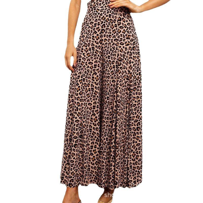 Frühjahr/Sommer 2025 High-Waist Hose mit Leopardenmuster und weitem Bein