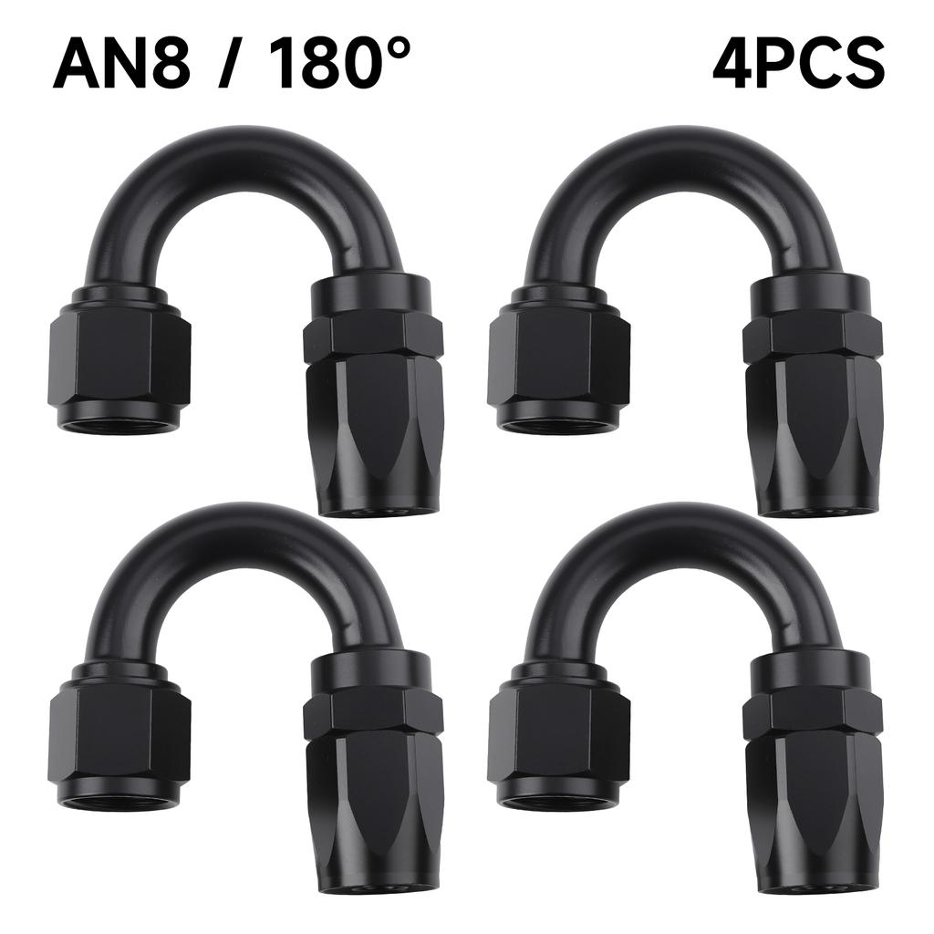 Black 4 PCS Hose End Fitting Swivel Adapter 0 45 90 180 Degree AN4 AN6 AN8 AN10 Aluminium Alloy Hose End Fitting Swivel Adapter