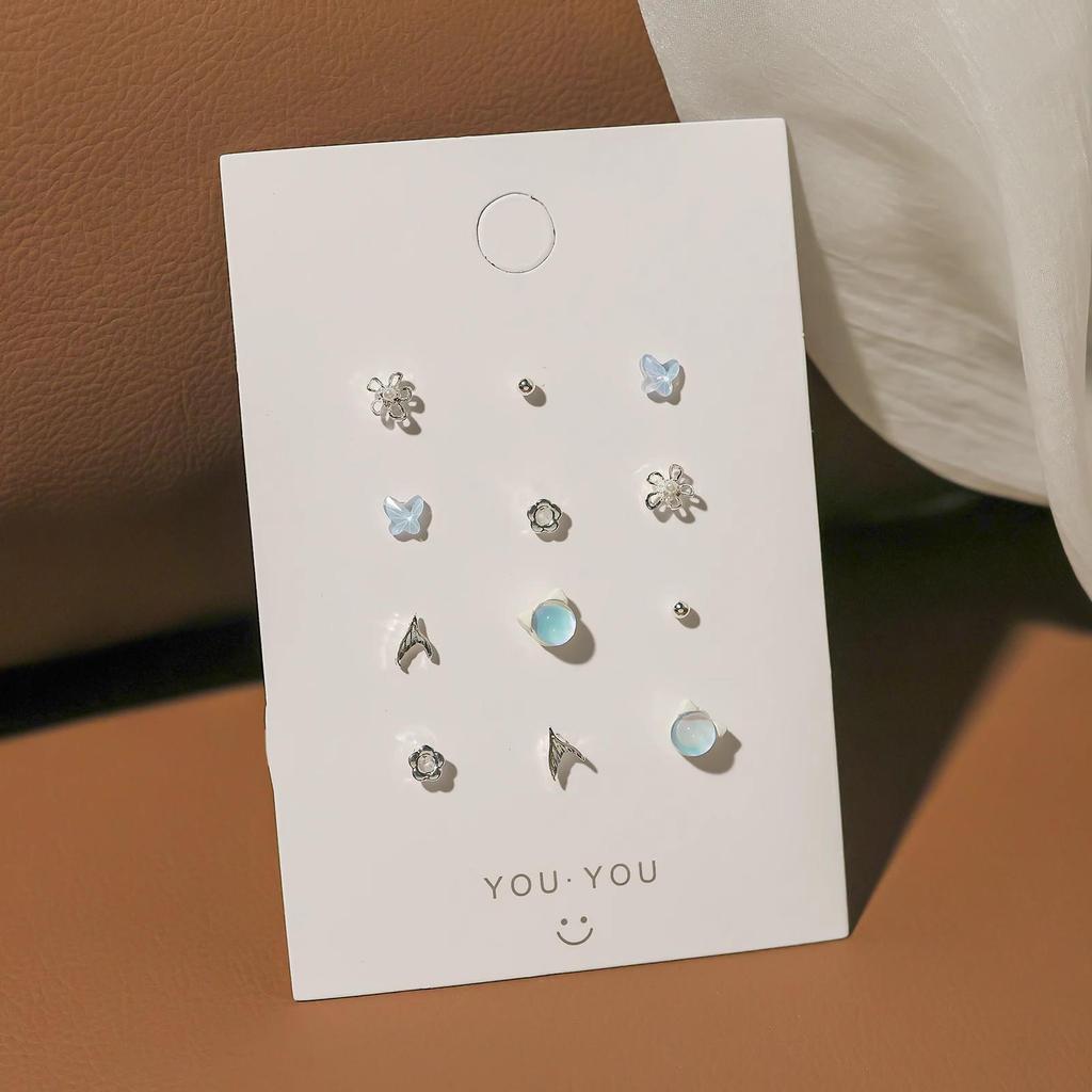 2024 New Blue Tone Silver Stud Earrings for Women