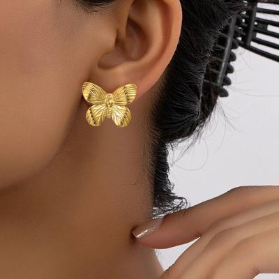 Stainless Steel Earring Romantic Fine Design Charming Butterfly Carving Fashion Earrings For Women Zircon Party Gift Daily Wear