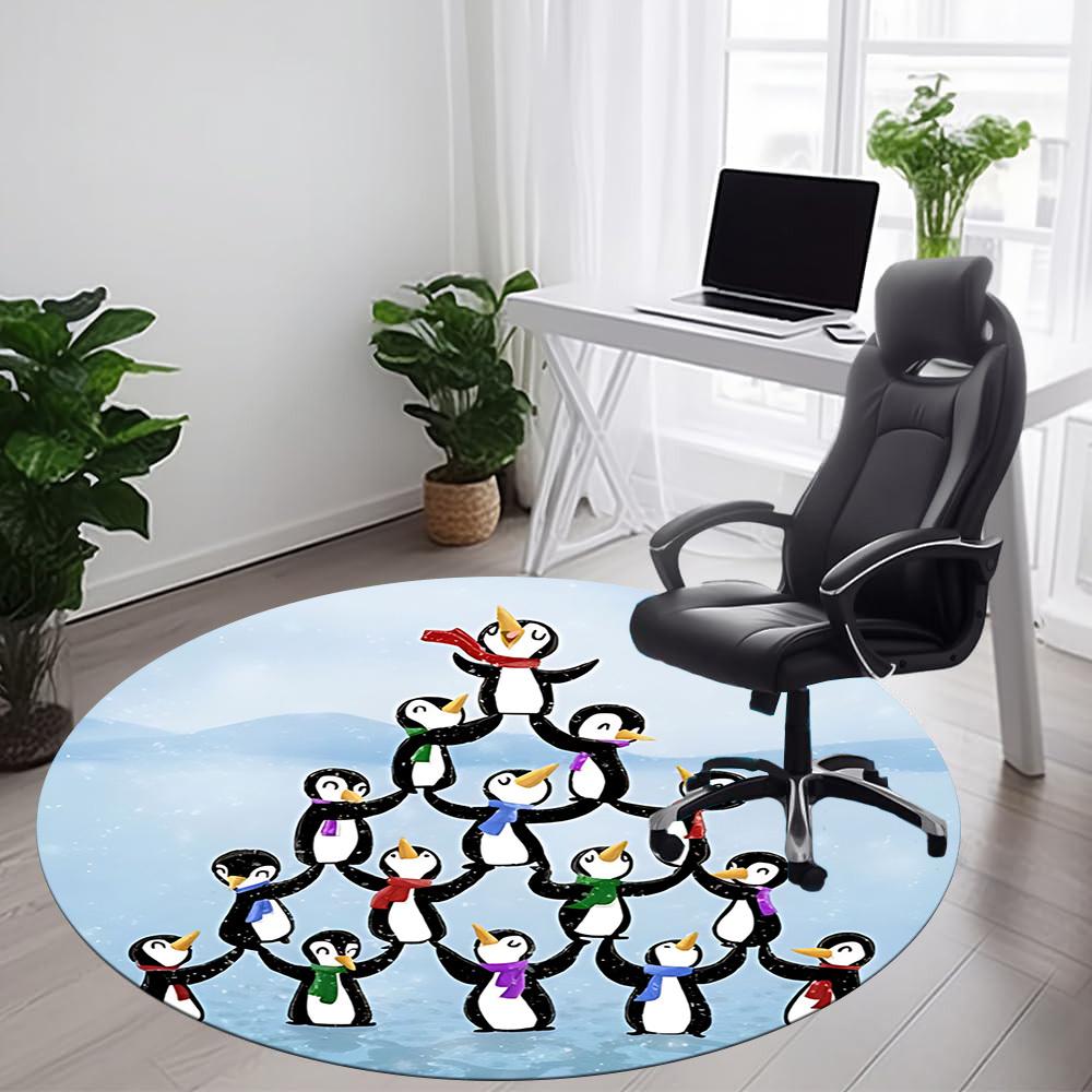 1pc Penguin Pyramid Office Round Area Rug, Indoor Mat Suitable ForOffice, Under Office Chairs Bedroom Living Room Home Decor, Room Deco, D096