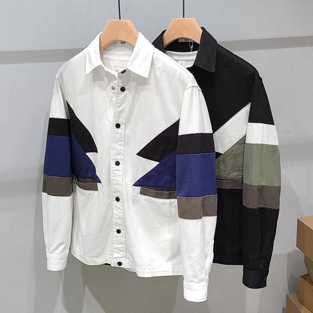 

2026 Spring and Autumn Fashion Trend Casual Loose Individualized Design with Contrast Color Versatile Long Sleeve Men s Shirt M
