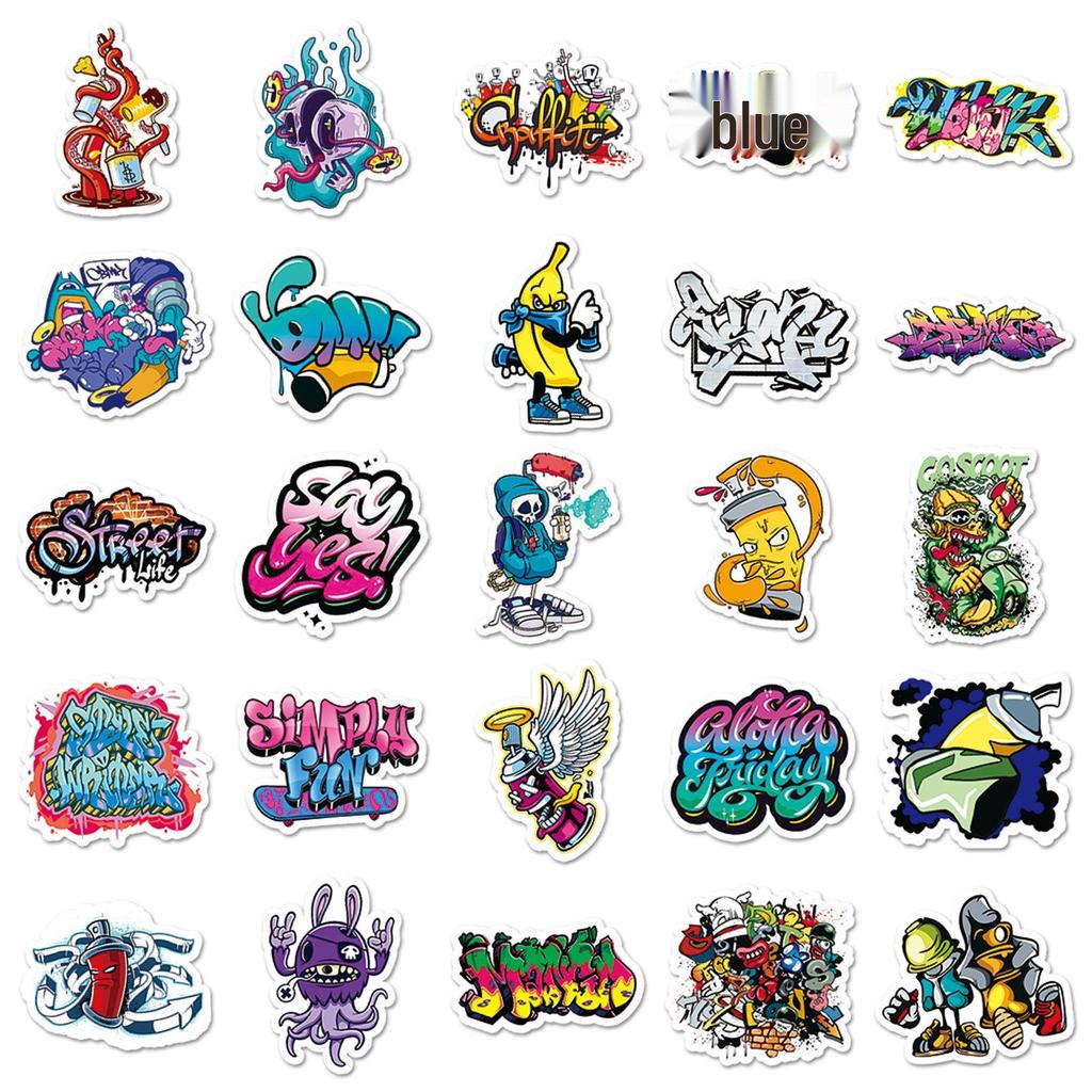 50 Waterproof Graffiti Stickers: Trendy, Creative, DIY for Hand Accounts, Phone Cases, Suitcases