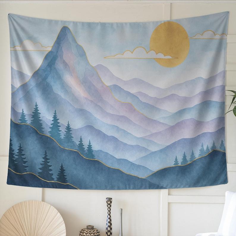 Mountain View Blue tapestry 75x100 чёрный