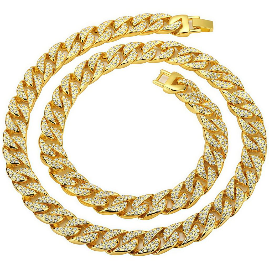 Stainless Steel Gold Chains CZ Fully Iced-Out Miami Cuban Link Necklace 18"-30" 14mm