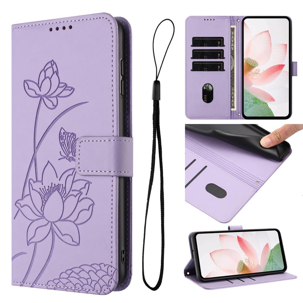 Applicable To Transsion HOT 60 Leather Case Sense 9 Solid Color Lotus Embossed Card Wallet Protective Case Fujitsu