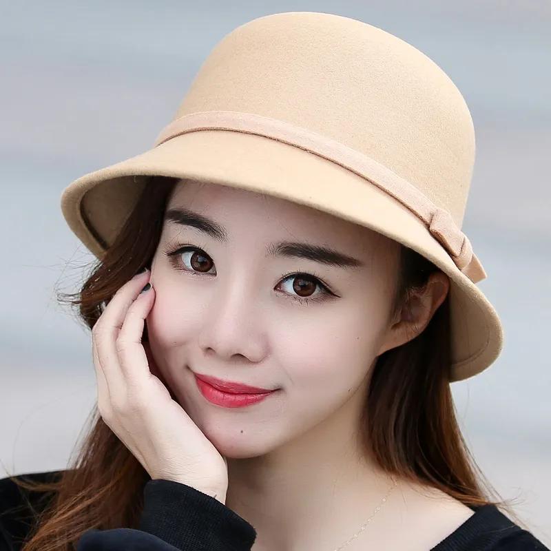 WTEMPO Women's Solid Color Warm Winter Bow Top Hats Office Ladies Outdoor Commuting Cold-proof Windproof Bucket Hats