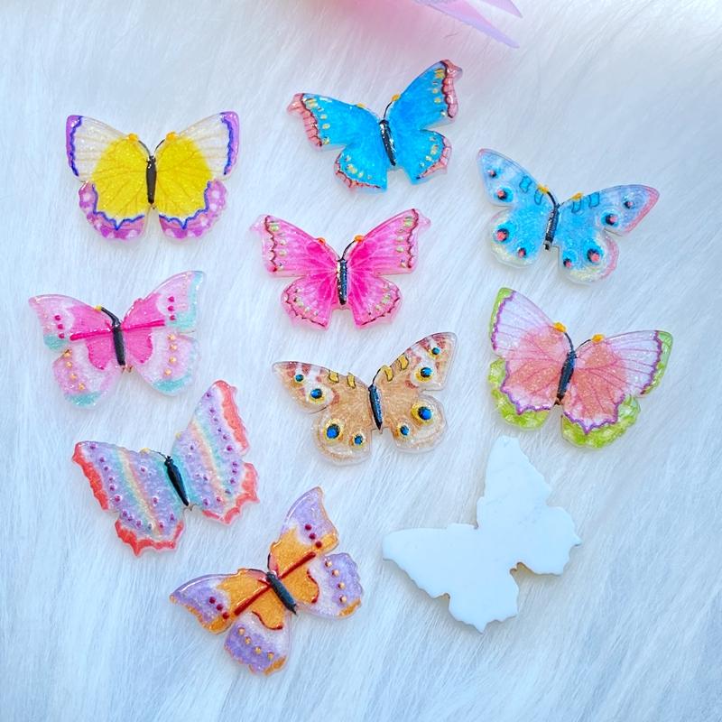 30Pcs New Cute Mixed Acrylic Mini Butterfly Flatback Cabochon Scrapbook Kawaii DIY Embellishments Accessories Q61