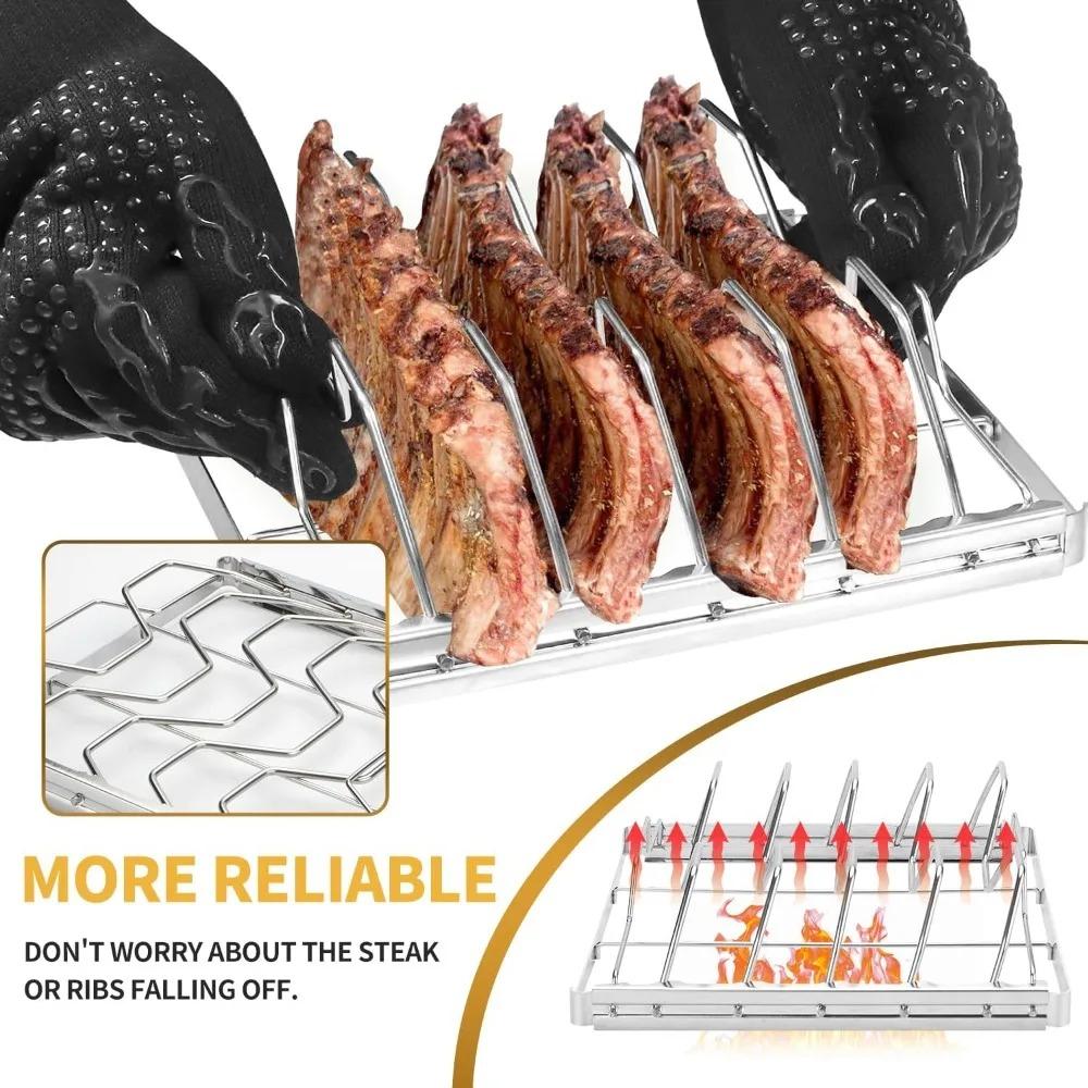 Foldable Barbecue Roasting Rack Rust-Resistant Grill Rack Stainless Steel Rib Rack  Easy To Store