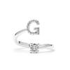 Ring - LUXENTER - Alphabet - Letter G - Adjustable Size - Rhodium Plated - Silver