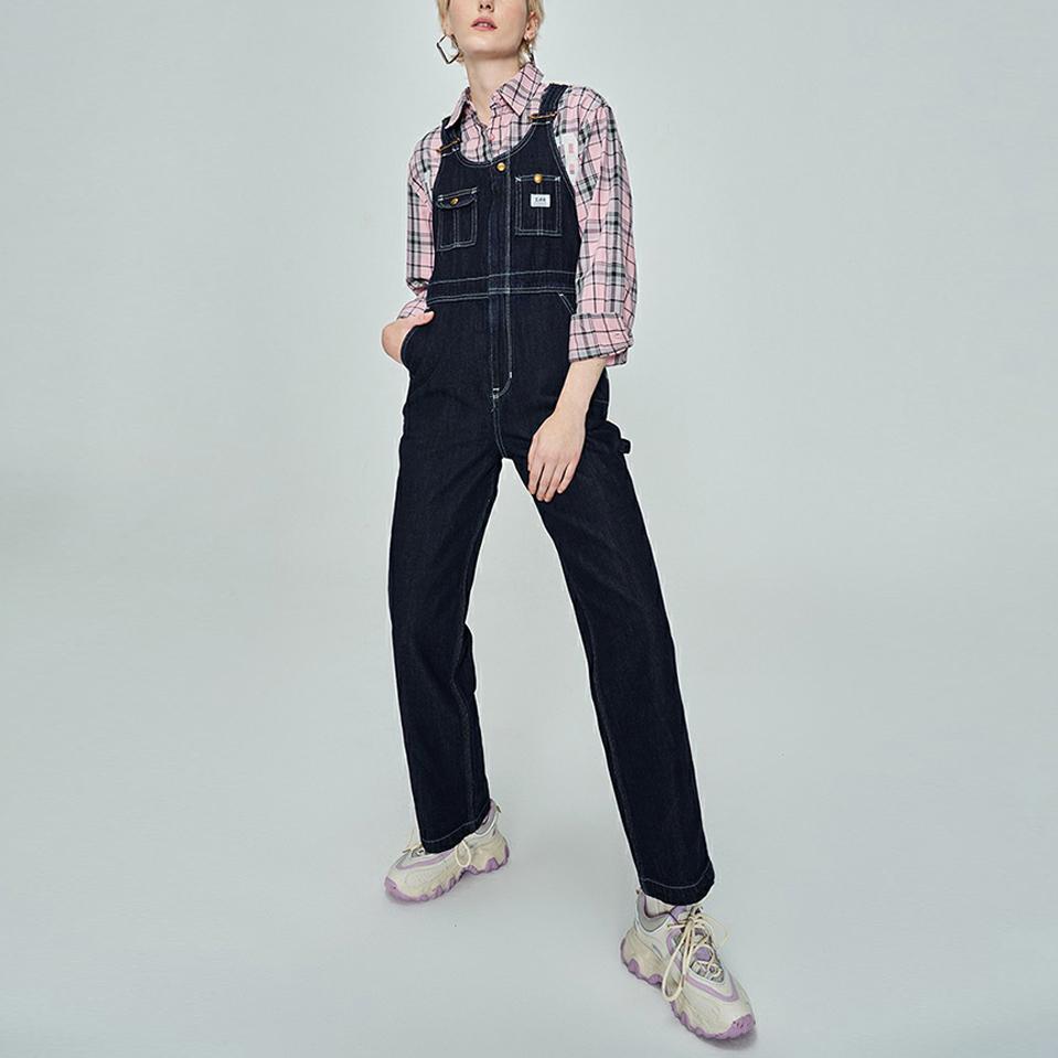 Lee Washed Straight Leg Denim Overalls Women Overalls Blue LWB0052355PN00F898L00
