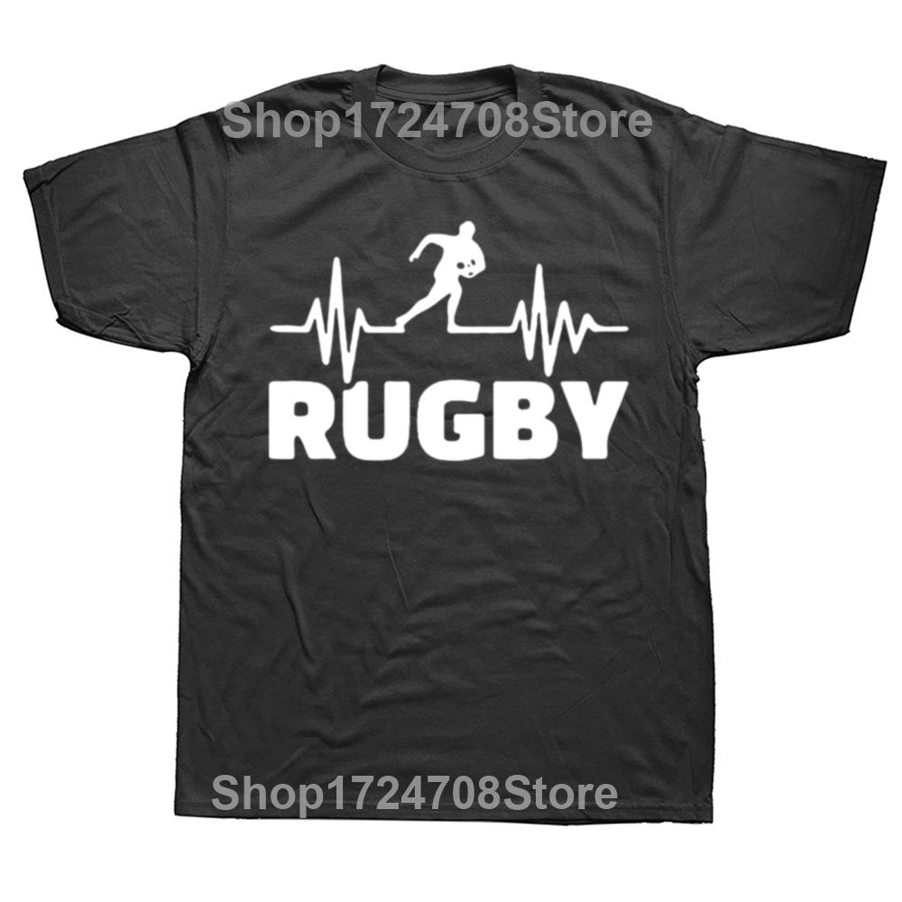 Funny Rugby Heartbeat Graphic Print Tops Men Casual Oversized Tshirt Summer Hip Hop Fashion Short Sleeve Crewneck T Shirts