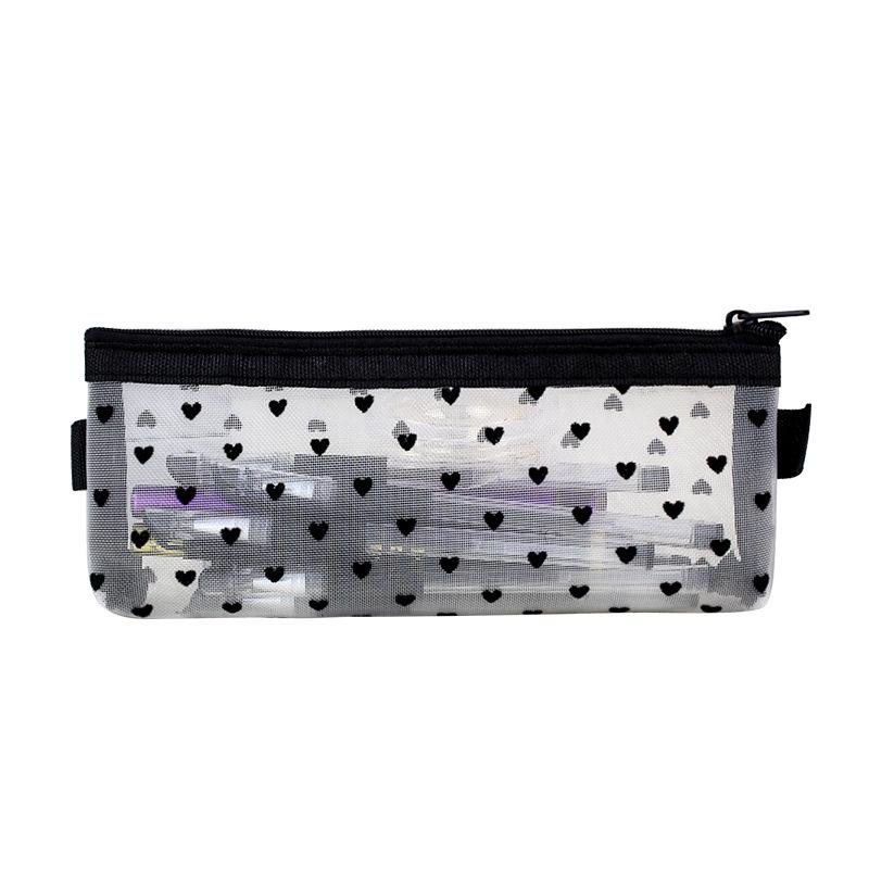 Multifunctional Japanese & Korean Style Mesh Pencil & Cosmetic Bag - Transparent Large Capacity for Stationery & Lipstick