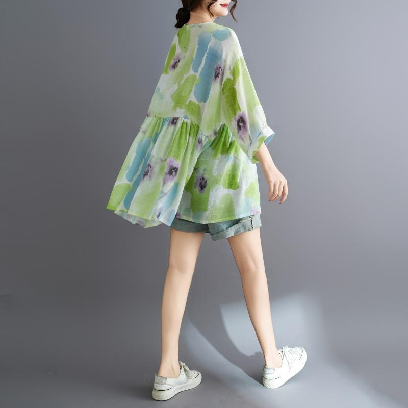 Dimanaf 2025 Letní košile nadměrné velikosti Nová halenka Dámská Knoflíky Dlouhý rukáv Volná Potisk Dámské topy