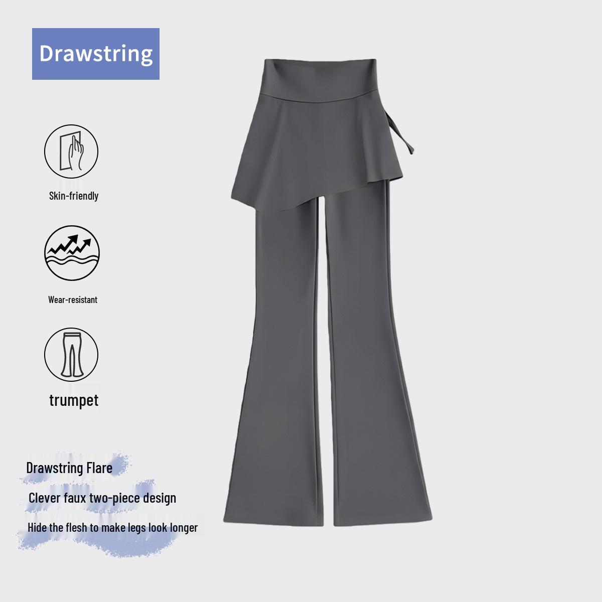 

Women s Micro-Flare Elastic High Waist Drawstring Yoga Pants - Fake Two-piece Slimming Hip Lift Base Layer. M (recommended 80-100 jin) серый