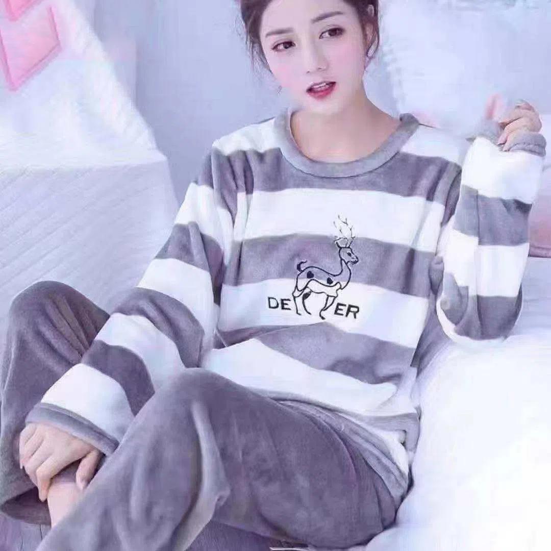

Женские пижамы из кораллового флиса на осень и зиму, бархатные утолщенные корейские версии, милый и милый фланелевой домашний костюм с длинными рукавами XL