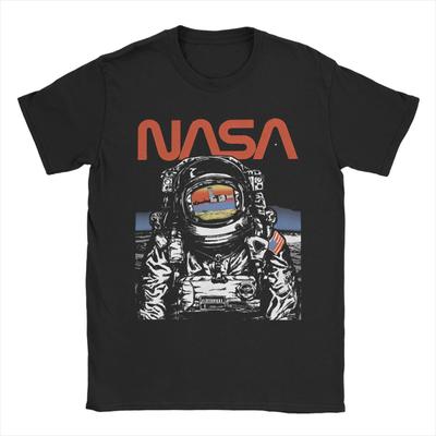 NASA Astronaut In Space T Shirt Men's Cotton Tops Printed  Round Neck Short Sleeve