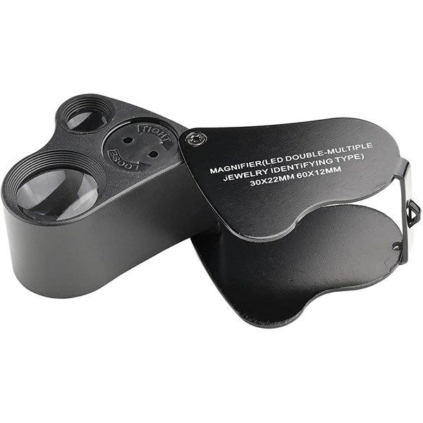 

30X 60X Illuminated Jewelers Loupe Magnifier Foldable Jewelry Magnifier With Bright LED Light For Gems Jewelry Coins Stamps чорний