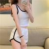 Sommer Top und Shorts Set für Damen Lässig Schlankmachend Kurze Weste Weitbeinige Shorts Sport Ärmellos Klassischer Damenanzug